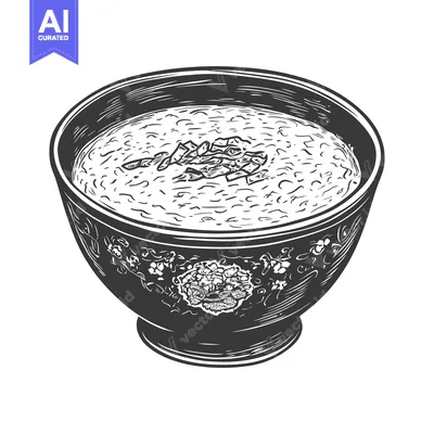 Aset premium populer: An ornate bowl contains creamy textured soup