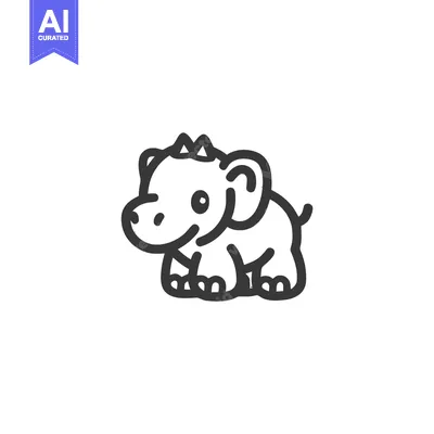 Aset desain premium: Charming Cartoon Elephant Outline on White Background, Minimalist Styl