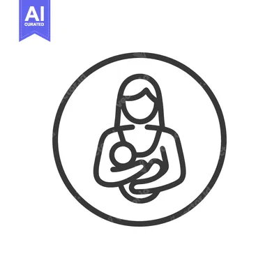 Aset desain premium: Minimalist Mother and Child Icon in Circle, Black Outline on White