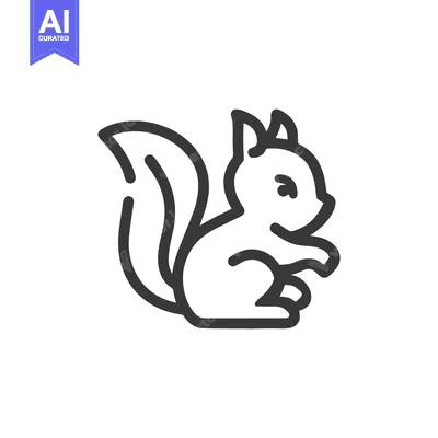 Aset desain premium: Minimalist Squirrel Icon: Bold Outline, Playful Design on White Backgr