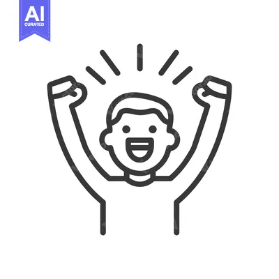 Aset premium populer: A happy person celebrating with raised arms showing enthusiasm