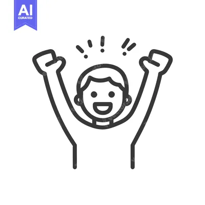 Premium design asset: A simple line drawing of a person celebrating with joy