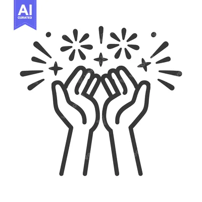 Premium design asset: Outstretched hands cupping and gathering stylized starburst sparkles a