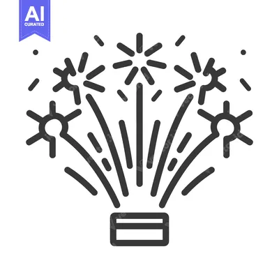Aset premium populer: A black and white icon illustrating explosive fireworks display