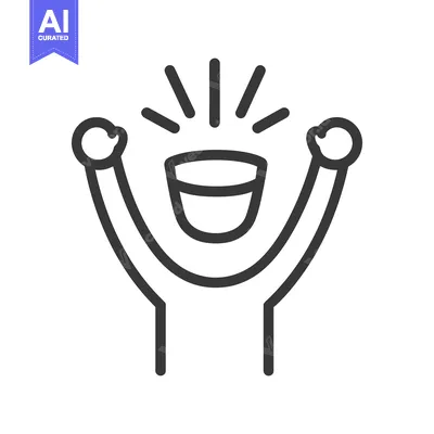 Premium design asset: Simple line drawing shows person celebrating with raised arms