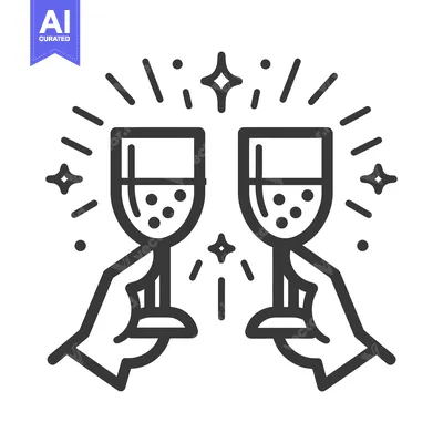 Premium design asset: Two glasses of champagne clinking with decorative stars around them