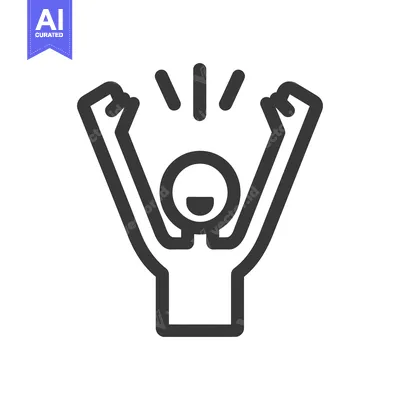 Aset desain premium: Simple icon depicting a joyful person with raised arms in celebration