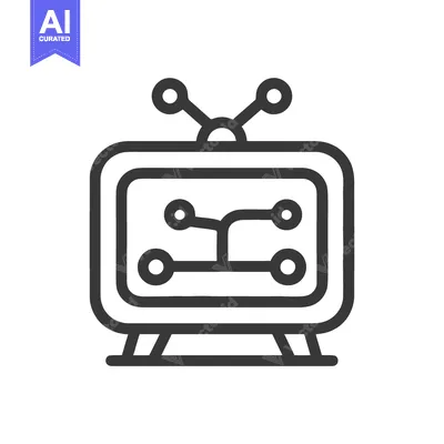 Aset desain premium: Retro TV Icon with Circuit Board Pattern, Minimalist Design on White B