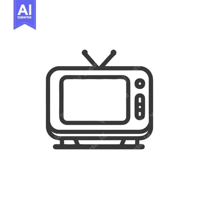 Aset desain premium: Retro Television Icon: Vintage TV Outline with Antenna and Buttons on