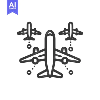 Aset premium populer: Airplane Formation Icon: Minimalist Design with Flight Trajectory Dots