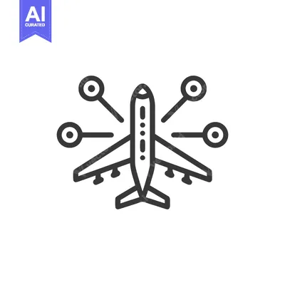 Aset desain premium: Airplane Connectivity: Global Network Icon in Minimalist Line Art Styl