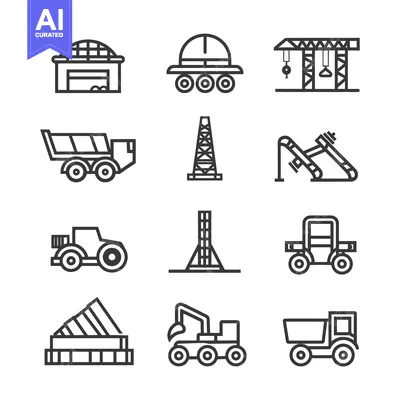 Aset desain premium: Construction and Mining Equipment Outline Icons