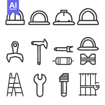 Aset desain premium: Various construction and industrial tools are organized in a grid