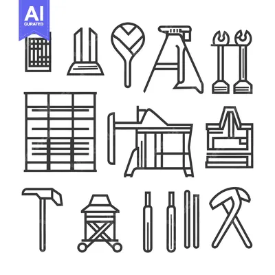 Aset premium populer: A collection of various tools and building equipment designs
