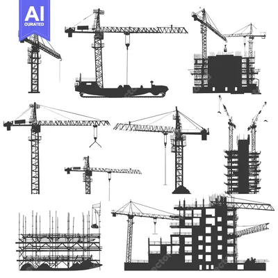 Aset premium populer: Construction Cranes and Buildings in Silhouette