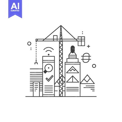 Aset premium populer: Construction Crane with Skyscrapers and Abstract Geometric Shapes
