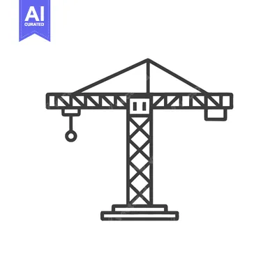 Aset desain premium: Minimalist Construction Crane Icon: Clean Line Art on White Background