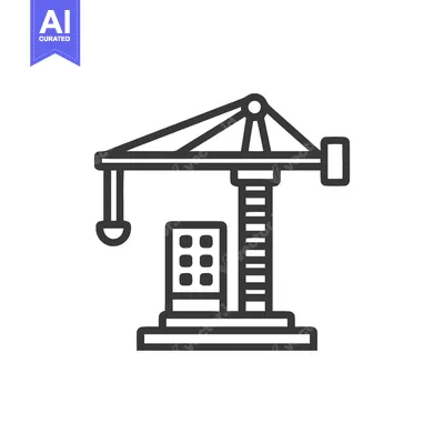 Aset desain premium: Minimalist Construction Crane Icon with Building Outline Design