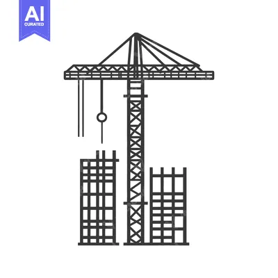 Aset premium populer: A black and white illustration of construction elements and crane