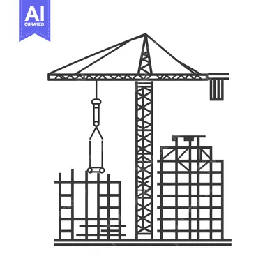 Popular premium asset: A construction site graphic depicts a crane building structures carefu