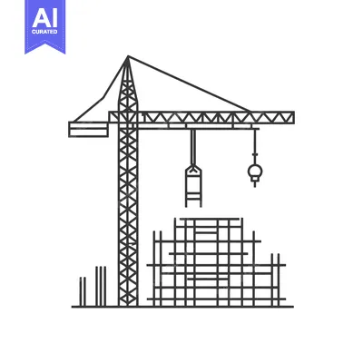 Aset desain premium: Construction site image featuring a large crane and building materials