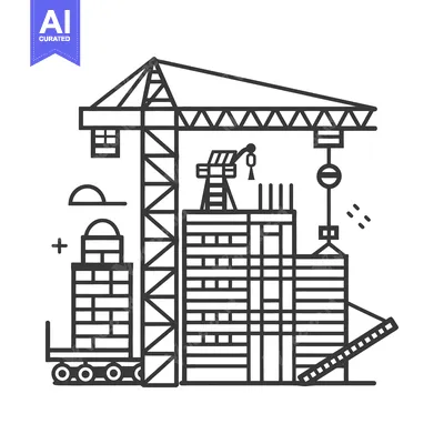 Premium design asset: Simple black and white illustration of a city under construction