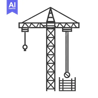 Aset premium populer: A black and white graphic showing a construction crane