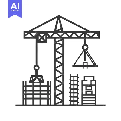 Aset desain premium: A Construction Crane Depicted Lifting Materials Near Buildings Structu