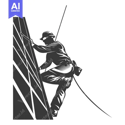 Premium design asset: Construction Worker Ascending a Tall Building