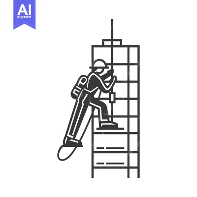 Aset desain premium: Construction Worker Climbing a Ladder on a Building