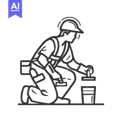 Aset desain premium: Construction Worker Kneeling and Using a Level Tool