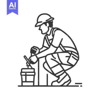 Premium design asset: Construction Worker Mixing Cement with a Handheld Mixer