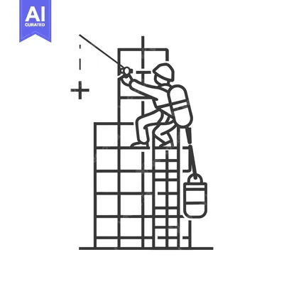 Aset premium populer: Construction Worker on Scaffolding with Safety Harness