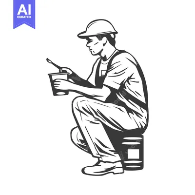 Construction Worker Sitting on a Paint Bucket with a Paintbrush
