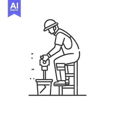 Premium design asset: Construction Worker Using a Jackhammer to Break Up Concrete