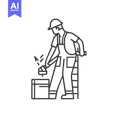 Aset premium populer: Construction Worker Using a Level Tool on a Ladder