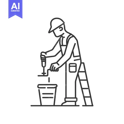 Premium design asset: Construction Worker Using Drill and Bucket
