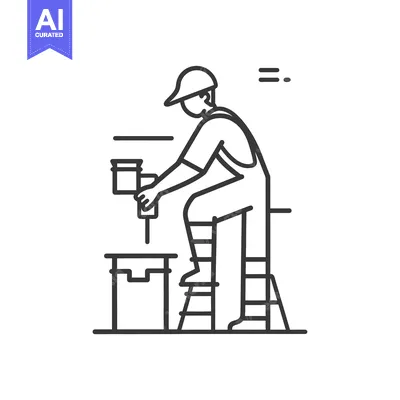 Popular premium asset: Construction Worker Using Drill on a Ladder