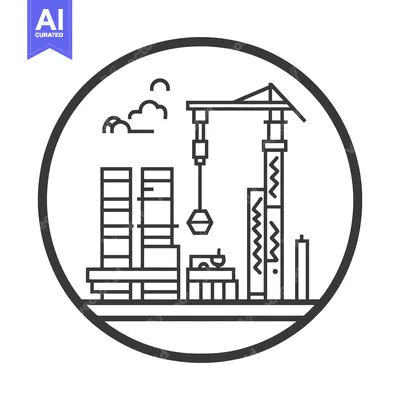 Aset premium populer: A simple construction scene of buildings and a crane in circle