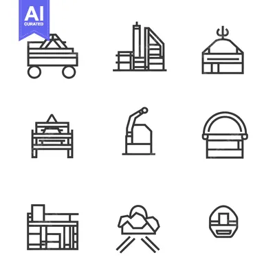 Aset premium populer: Nine minimalist vector line art icons representing various objects