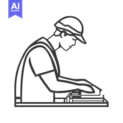 Aset desain premium: An outline of a person working at a workbench carefully