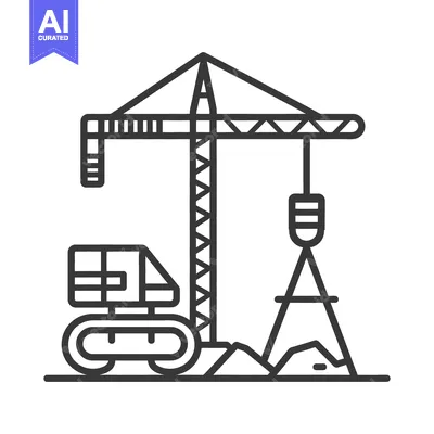 Aset desain premium: Construction crane lifting a load near an earth moving vehicle