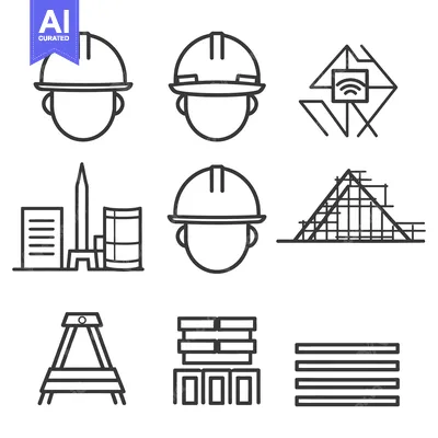 Aset desain premium: Construction and building icons depicting urban and technological conc