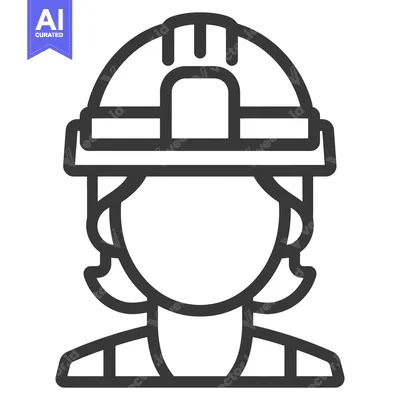 Aset desain premium: A simplified line art illustration of a person wearing a hard hat