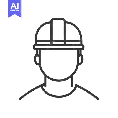 Premium design asset: A minimalist line drawing depicting a person with a hard hat