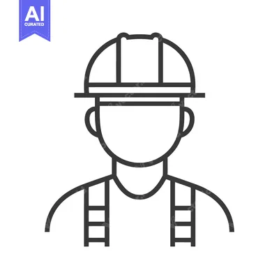Aset desain premium: A simple line drawing of a person wearing a hardhat