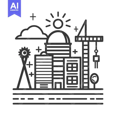 Aset desain premium: Vector illustration depicts a city landscape with buildings and constr