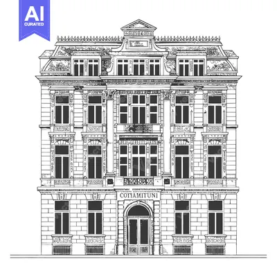 Aset desain premium: Elegant European Building Architectural Drawing