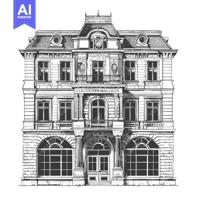Aset desain premium: Elegant European Style Building Architectural Drawing