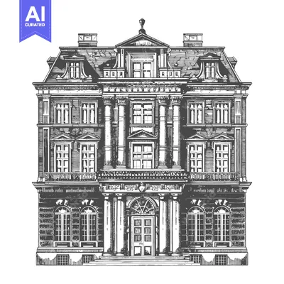 Aset desain premium: Grand Classical Mansion Architectural Drawing Illustration